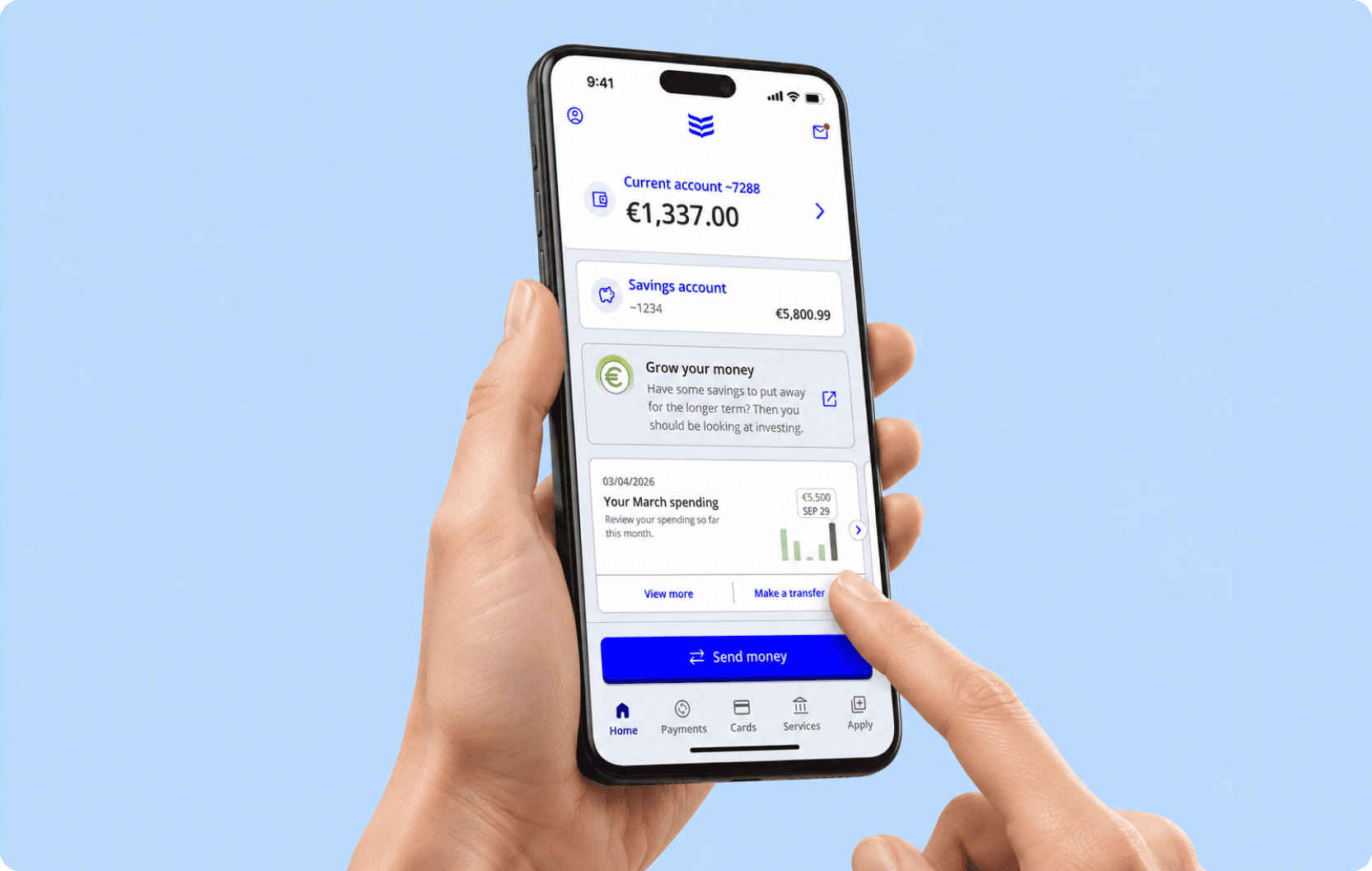A graphic showing what the new Banking App will look like on mobile devices.