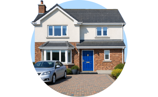 Image of a house with a blue background.